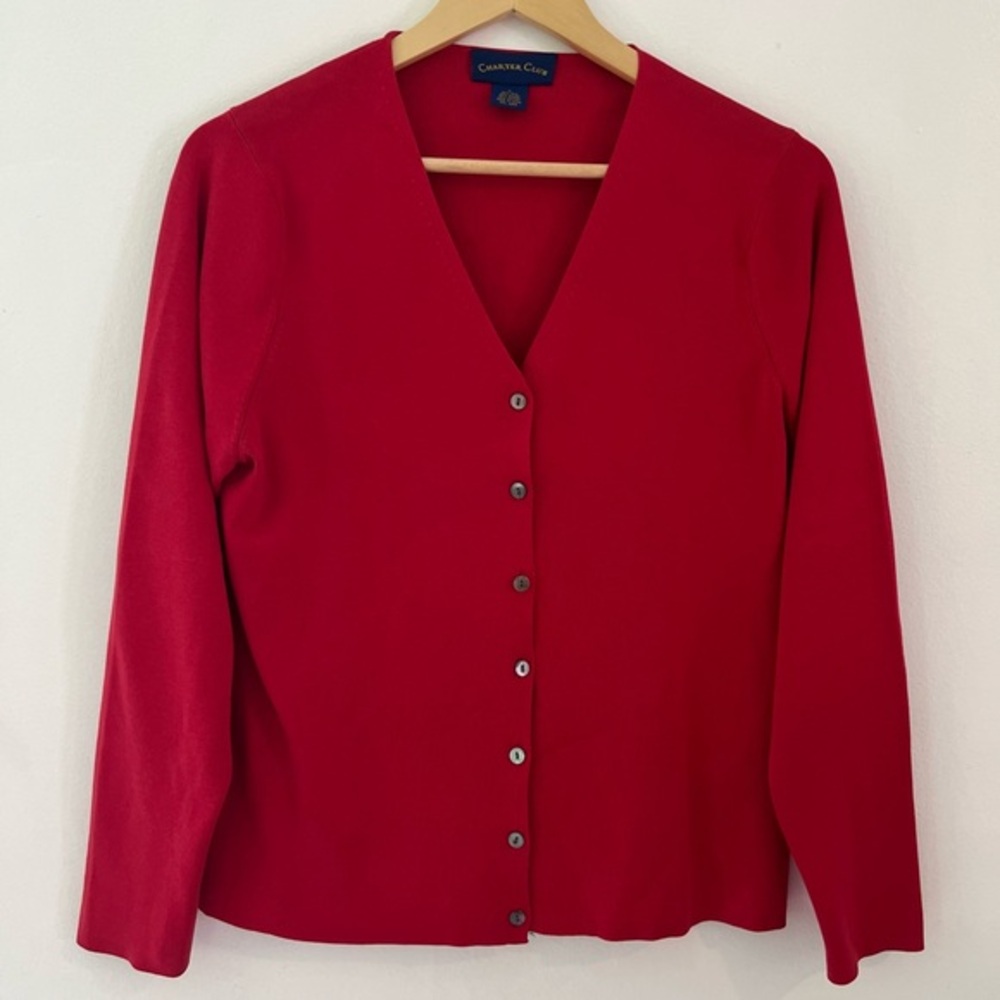 Charter Club Silk Cotton Blend Red‎ Button Front Cardigan